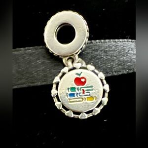 Pandora Retired Teacher/Education Charm Enamel with Apple and Books. Dangle.